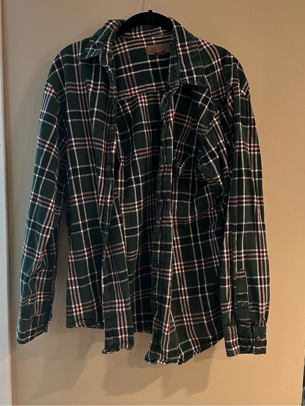 Faded Glory Green Plaid Button-Down Shirt with Burgundy Accents